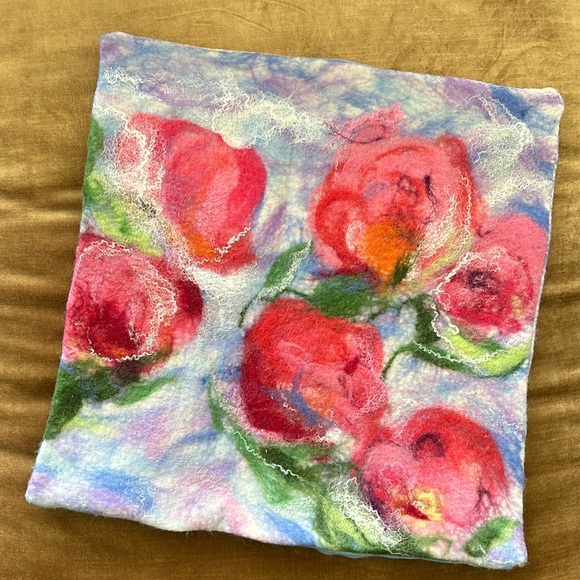 Art piece Boild Wool Floral design Pillow case One of a kind From The Gallery